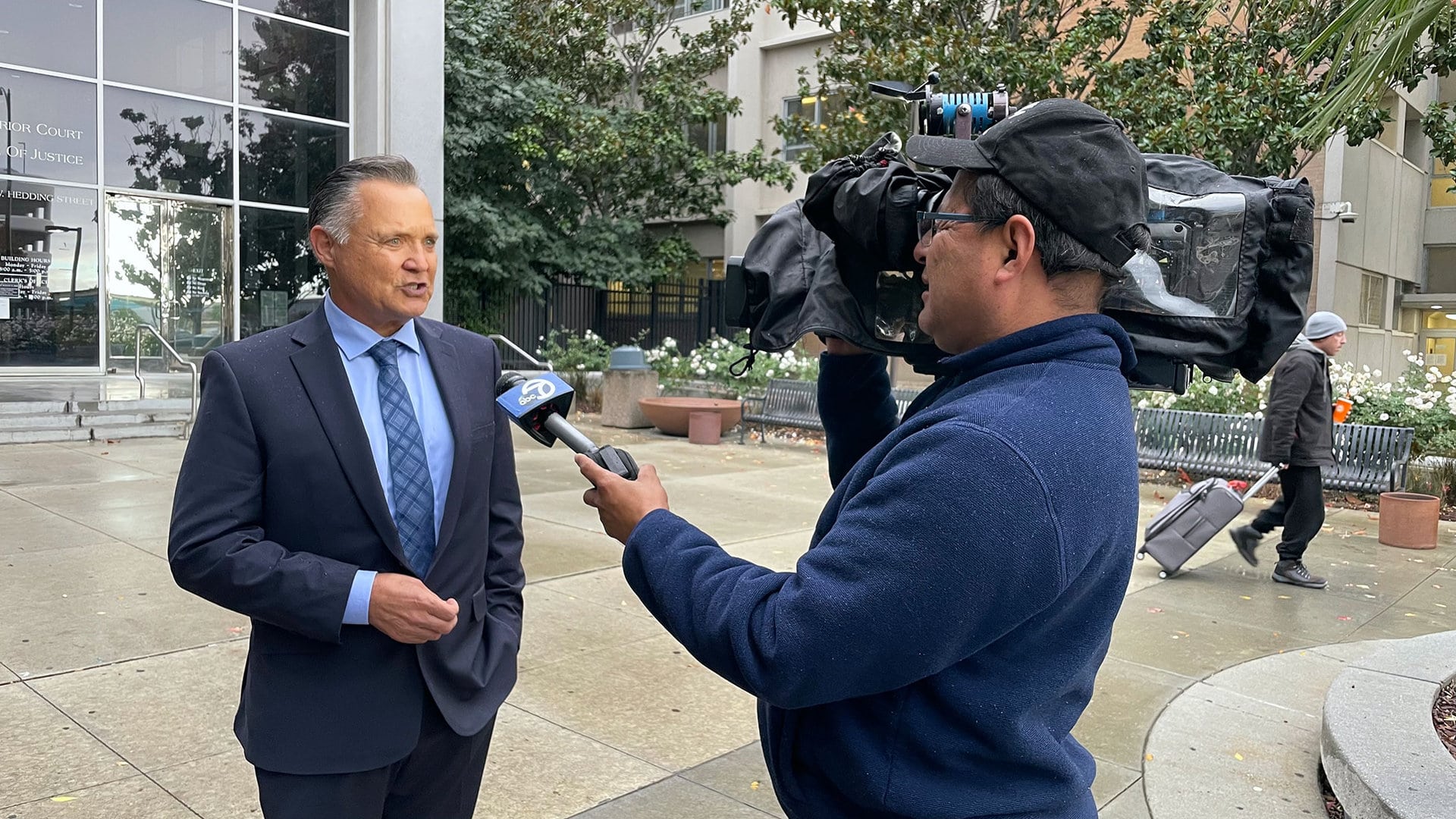 Patrick Steinfeld being interviewed for the local news