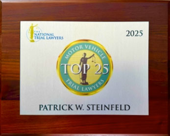 Award certificate for Patrick Steinfeld as a Top-25 Motor Vehicle Accident Lawyer