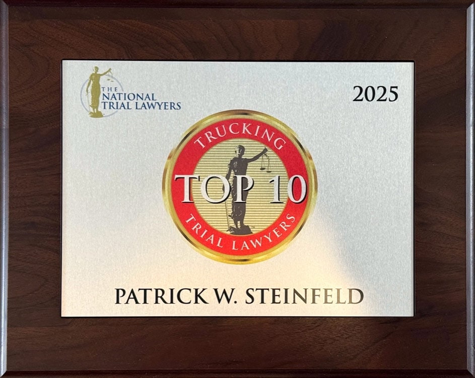 Patrick Steinfeld - Top 10 Trucking Accident Lawyer award plaque