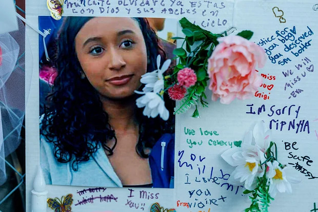 Celeste Rivas Hernandez memorial wall with writing and flowers