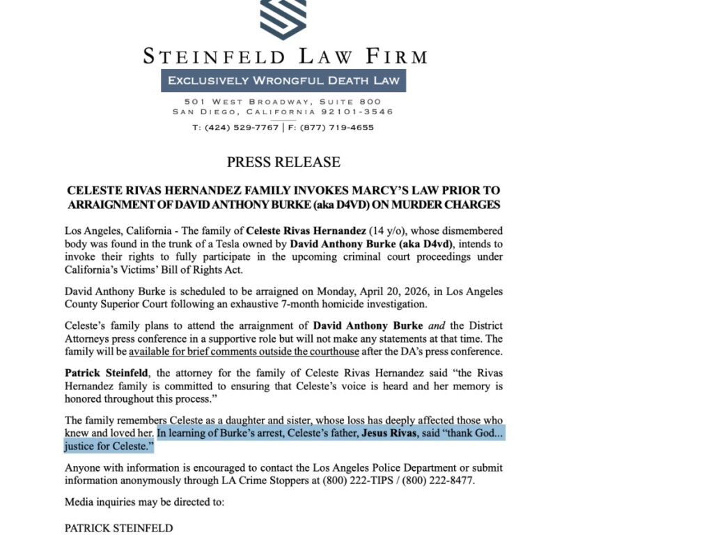 Steinfeld Law Firm Press release screenshot